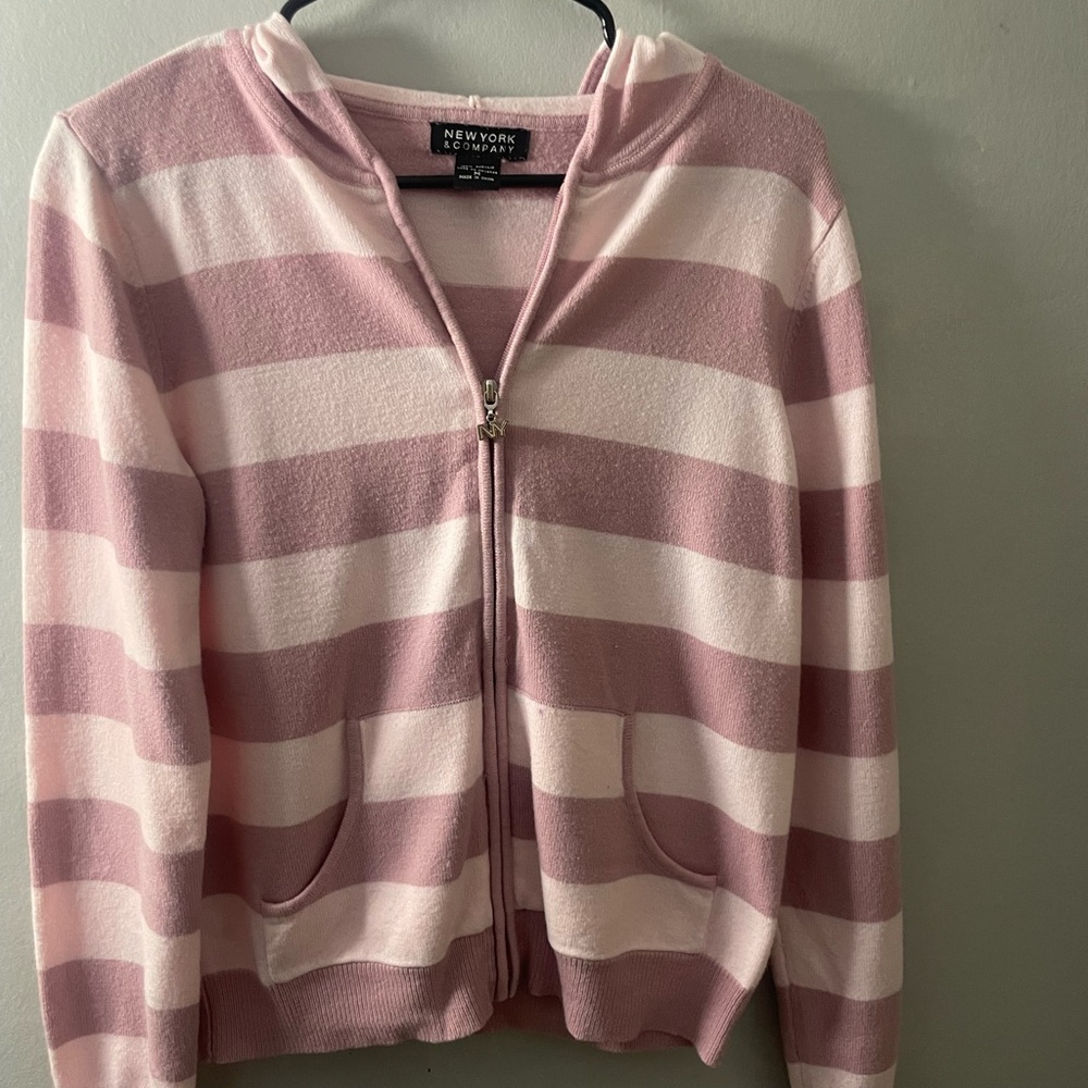 Pink and White Striped Hoodie